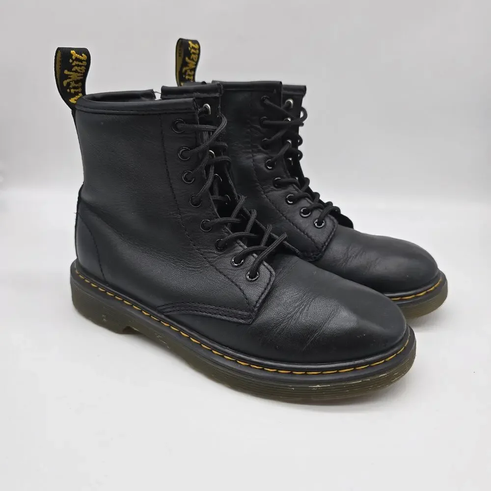Dr. Martens Kids' Leather Combat Ankle Boots Outdoor Streetwear Black Size 3